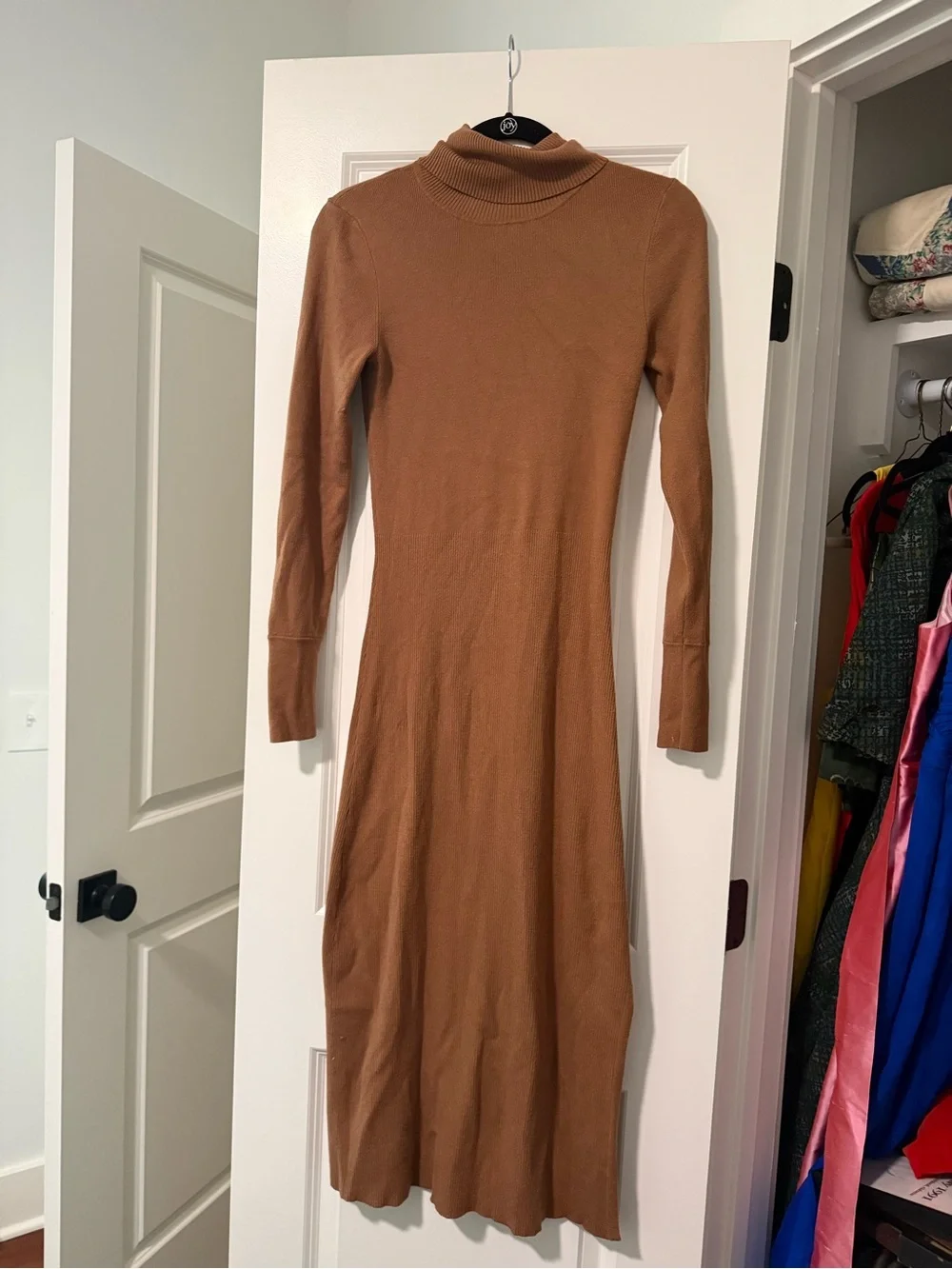 Elie Tahari Camel Brown Turtleneck Long Sleeve Midi Dress